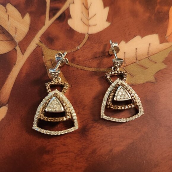 JTV Park Ave Diamond Dangle Earrings Silver Rhodium - Picture 1 of 6